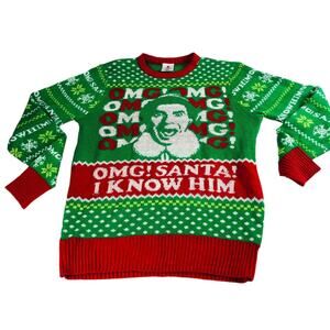 Party Ugly Knit Christmas Holiday Santa Pullover Sweater Green Red Medium